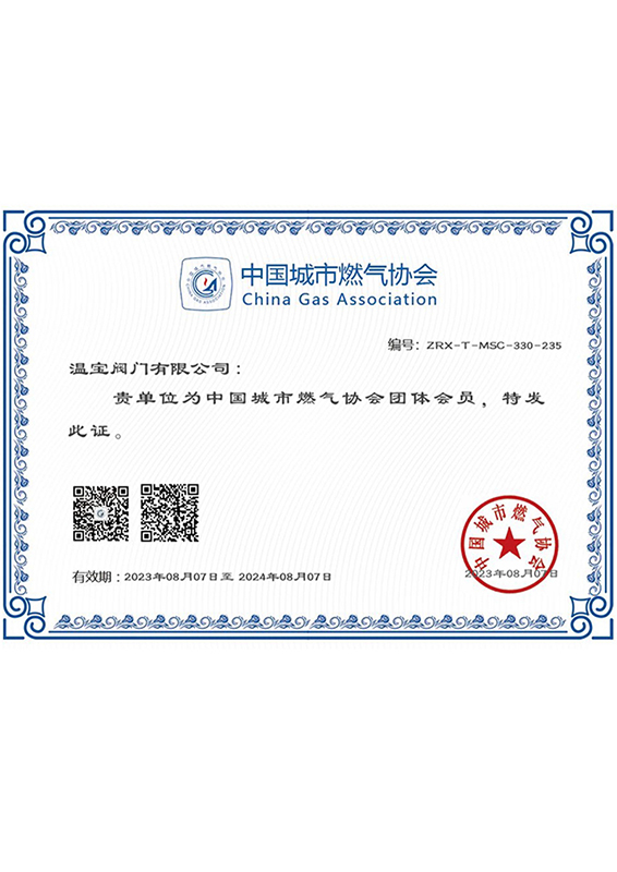 中國城市燃?xì)鈪f(xié)會(huì)證書